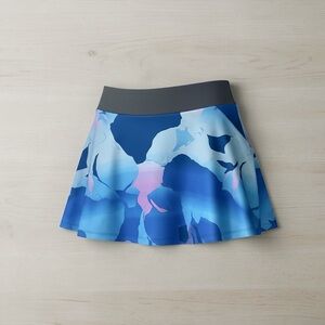Callaway Blue Floral-Patterned Skater Skirt with Charcoal Waistband